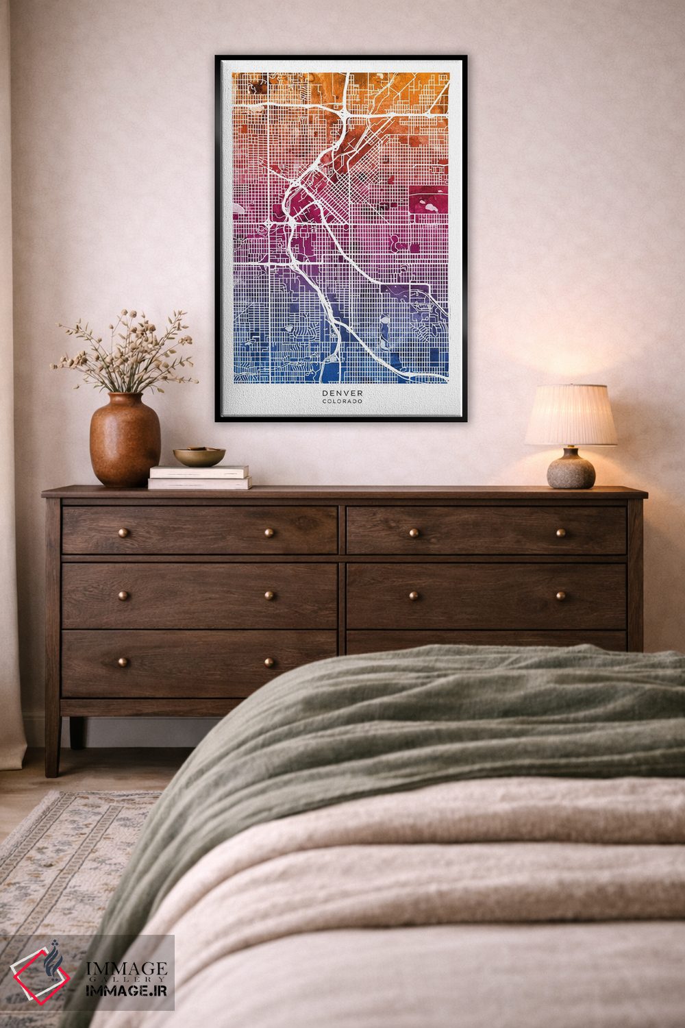 تابلو دکوراتیو نقشه دنور آبی-صورتی اثر مایکل تامپست - D5B