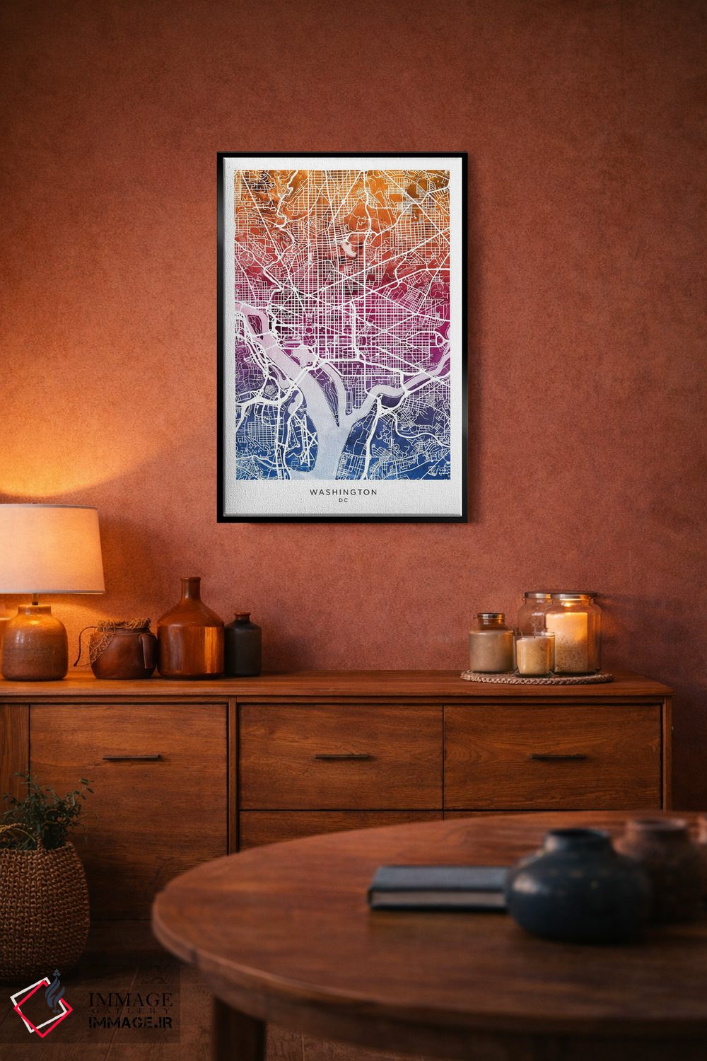 تابلو دکوراتیو نقشه واشینگتن آبی-صورتی اثر مایکل تامپست - D5B