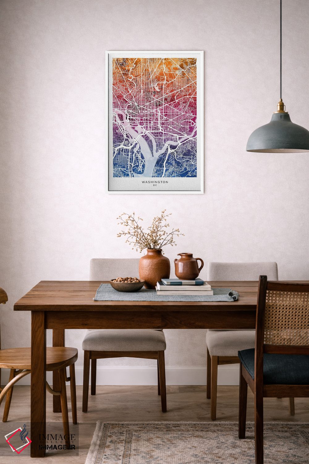 تابلو دکوراتیو نقشه واشینگتن آبی-صورتی اثر مایکل تامپست - D6W