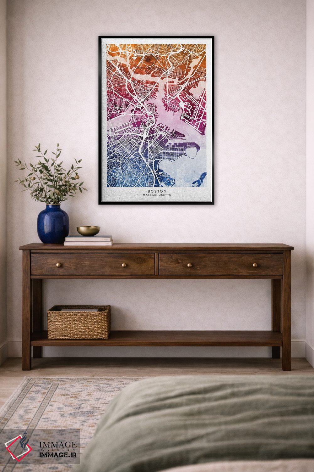 تابلو دکوراتیو نقشه بوستون آبی-صورتی اثر مایکل تامپست - D5B