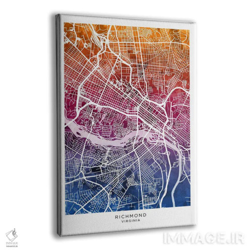 تابلو دکوراتیو نقشه ریچموند آبی-صورتی اثر مایکل تامپست - نمای پرسپکتیو محصول