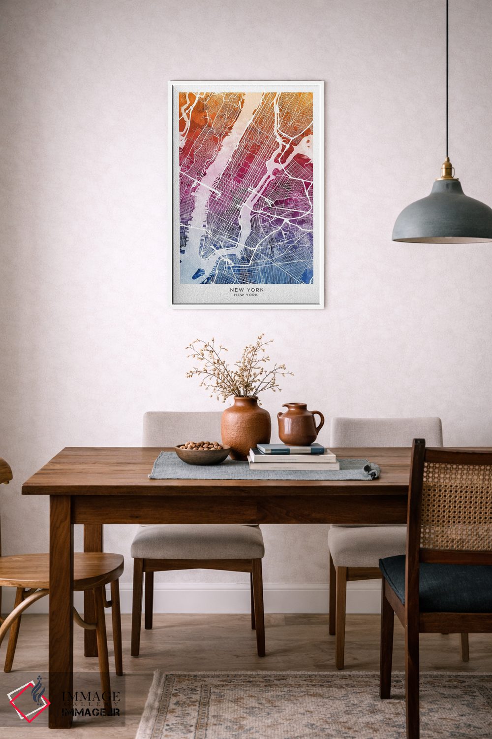 تابلو دکوراتیو نقشه نیویورک آبی-صورتی اثر مایکل تامپست - D5W