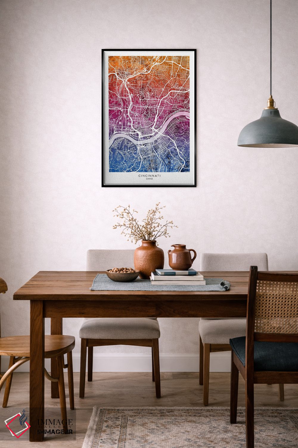 تابلو دکوراتیو نقشه سینسیناتی آبی-صورتی اثر مایکل تامپست - D6B