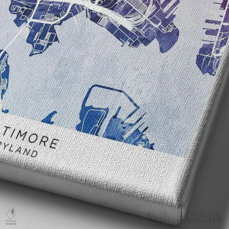 تابلو دکوراتیو نقشه بالتیمور آبی-صورتی اثر مایکل تامپست - نمای نزدیک بافت بوم