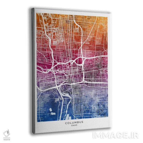 تابلو دکوراتیو نقشه کلمبوس آبی-صورتی اثر مایکل تامپست - نمای پرسپکتیو محصول