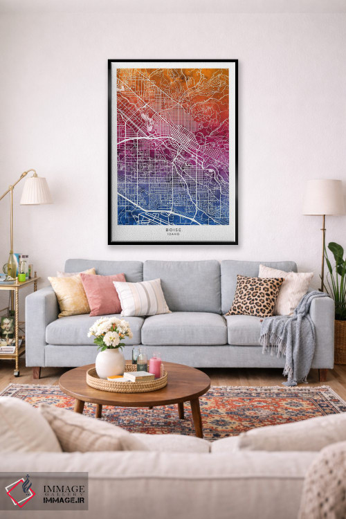 تابلو دکوراتیو نقشه بویزی آیداهو آبی-صورتی اثر مایکل تامپست - D1B