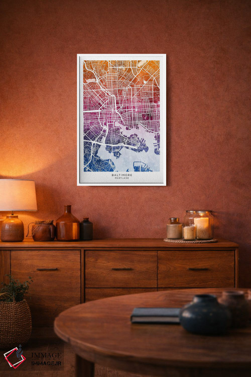 تابلو دکوراتیو نقشه بالتیمور آبی-صورتی اثر مایکل تامپست - D2W