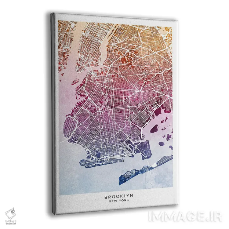 تابلو دکوراتیو نقشه بروکلین آبی-صورتی اثر مایکل تامپست - نمای پرسپکتیو محصول