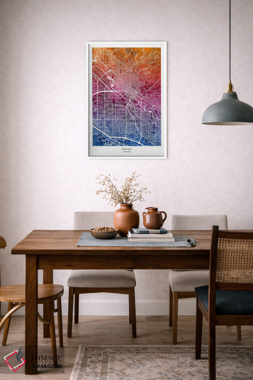 تابلو دکوراتیو نقشه بویزی آیداهو آبی-صورتی اثر مایکل تامپست - D6W