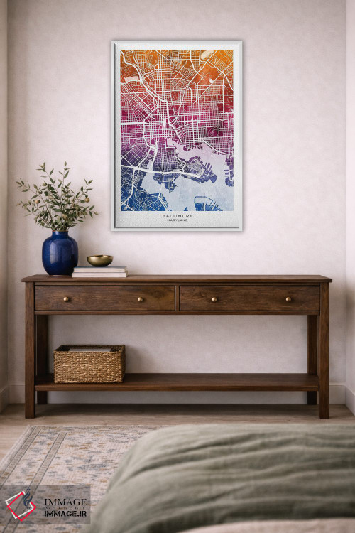 تابلو دکوراتیو نقشه بالتیمور آبی-صورتی اثر مایکل تامپست - D1W