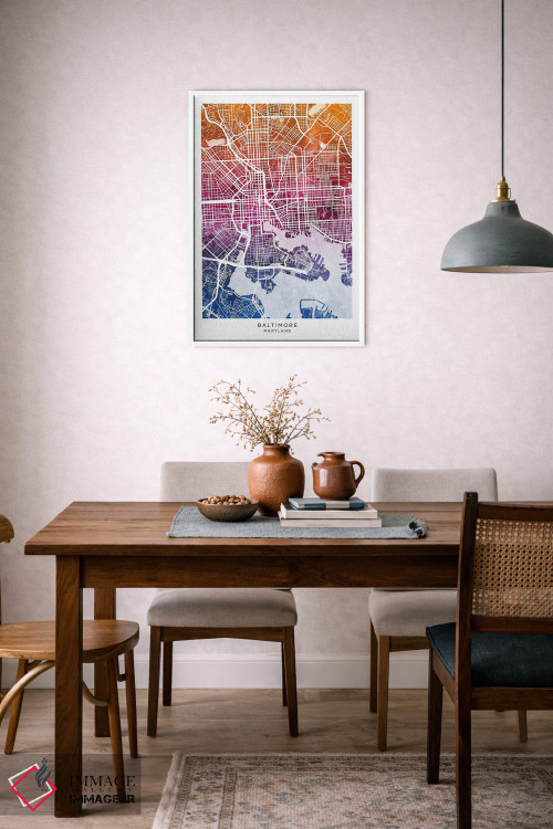 تابلو دکوراتیو نقشه بالتیمور آبی-صورتی اثر مایکل تامپست - D5W