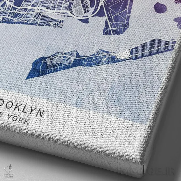 تابلو دکوراتیو نقشه بروکلین آبی-صورتی اثر مایکل تامپست - نمای نزدیک بافت بوم