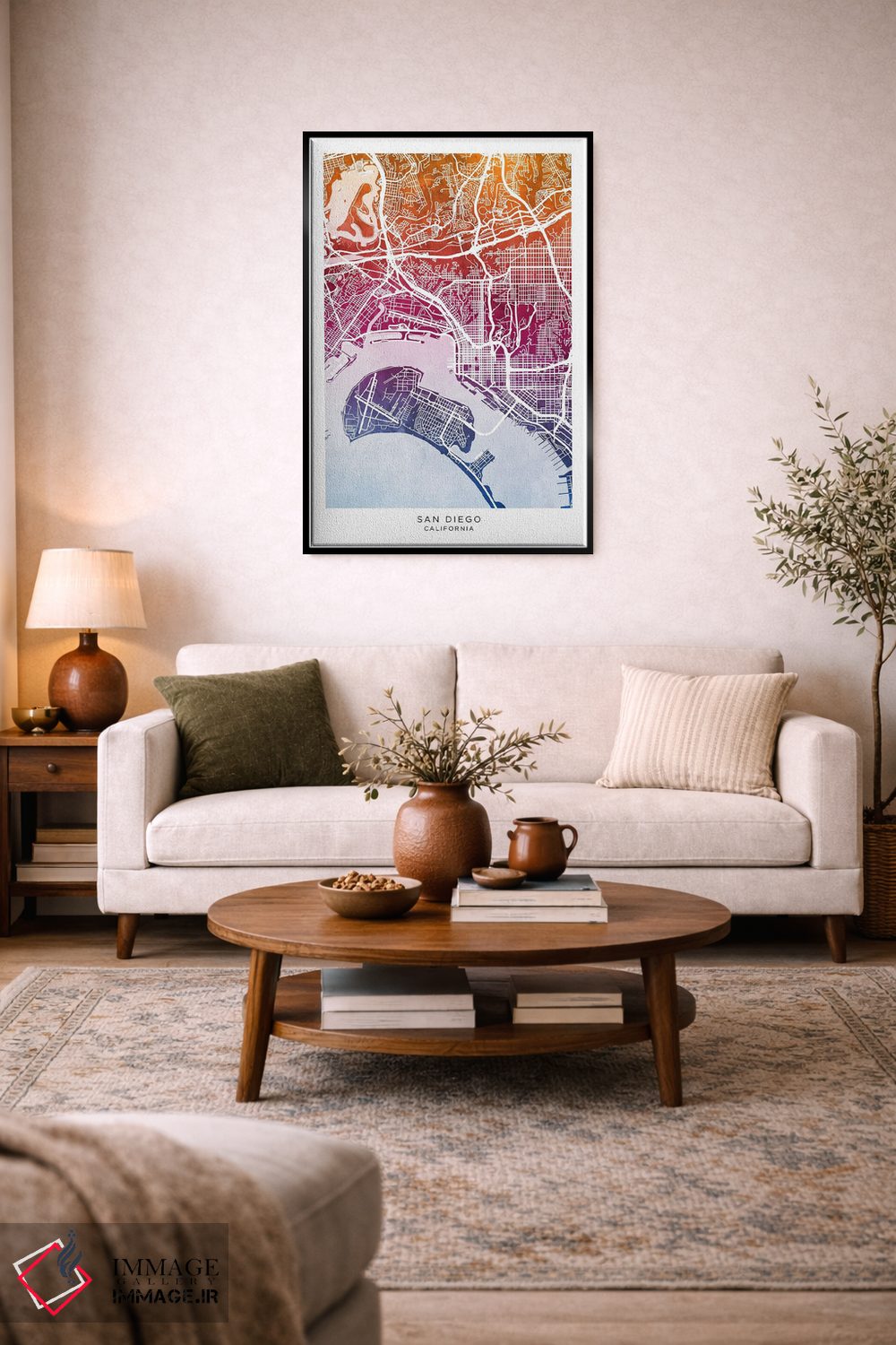 تابلو دکوراتیو نقشه سن دیگو آبی-صورتی اثر مایکل تامپست - D2B