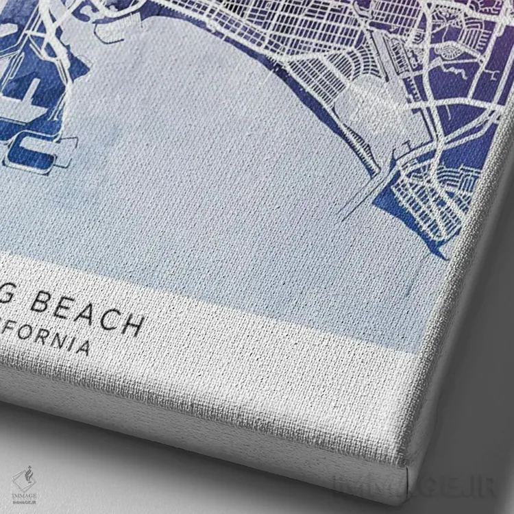 تابلو دکوراتیو نقشه لانگ بیچ آبی-صورتی اثر مایکل تامپست - نمای نزدیک بافت بوم