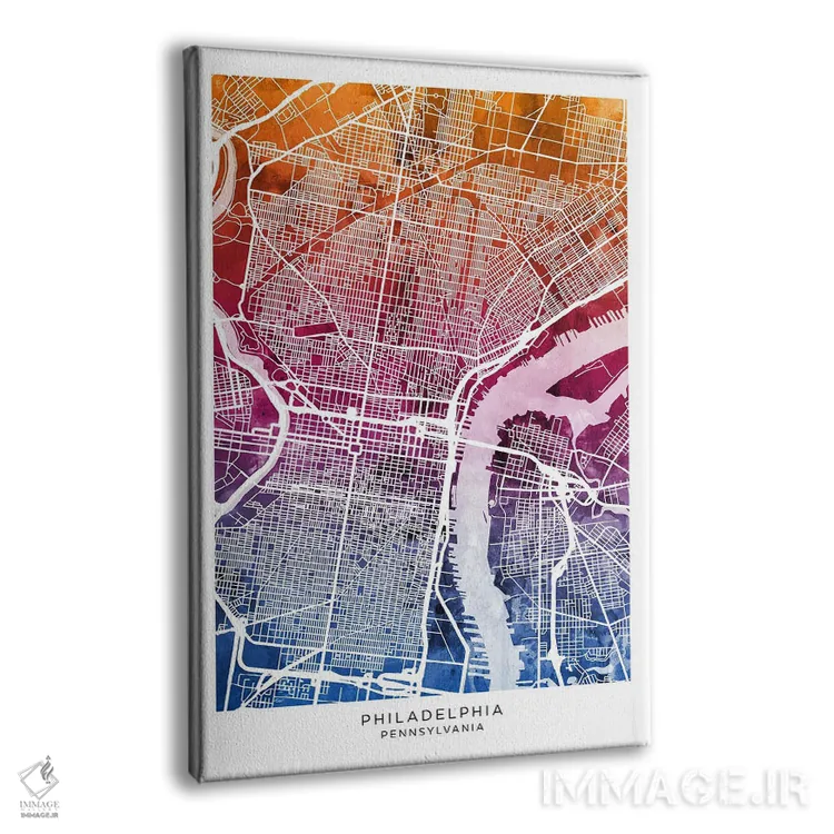 تابلو دکوراتیو نقشه فیلادلفیا آبی-صورتی اثر مایکل تامپست - نمای پرسپکتیو محصول