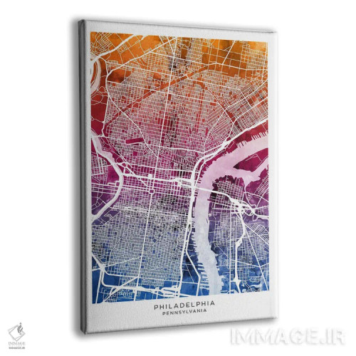 تابلو دکوراتیو نقشه فیلادلفیا آبی-صورتی اثر مایکل تامپست - نمای پرسپکتیو محصول