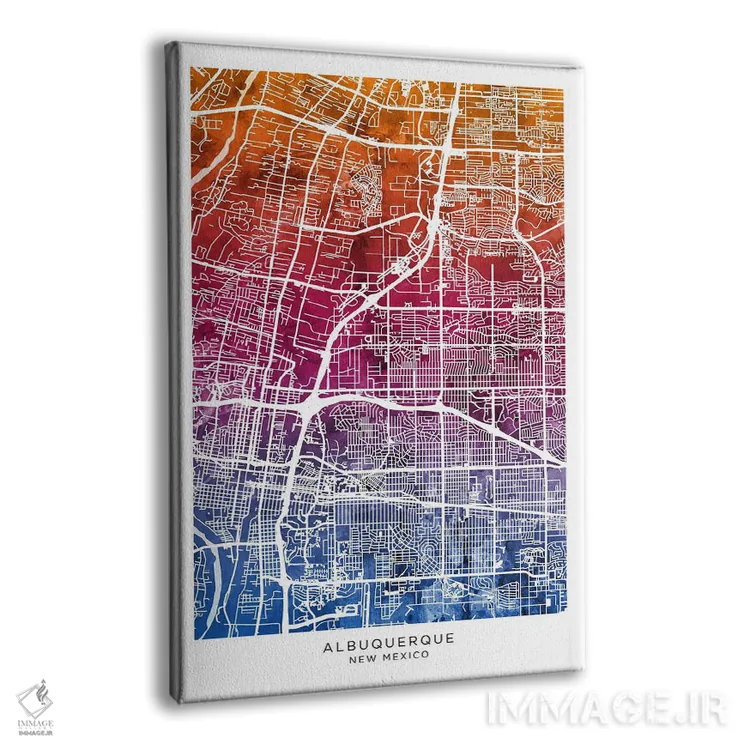 تابلو دکوراتیو نقشه آلبوکرکی آبی-صورتی اثر مایکل تامپست - نمای پرسپکتیو محصول