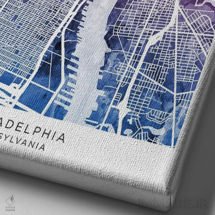 تابلو دکوراتیو نقشه فیلادلفیا آبی-صورتی اثر مایکل تامپست - نمای نزدیک بافت بوم