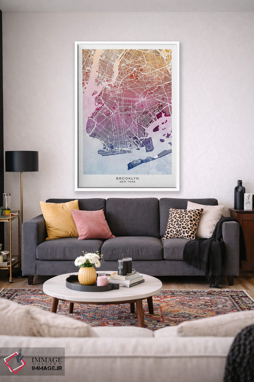 تابلو دکوراتیو نقشه بروکلین آبی-صورتی اثر مایکل تامپست - D1W