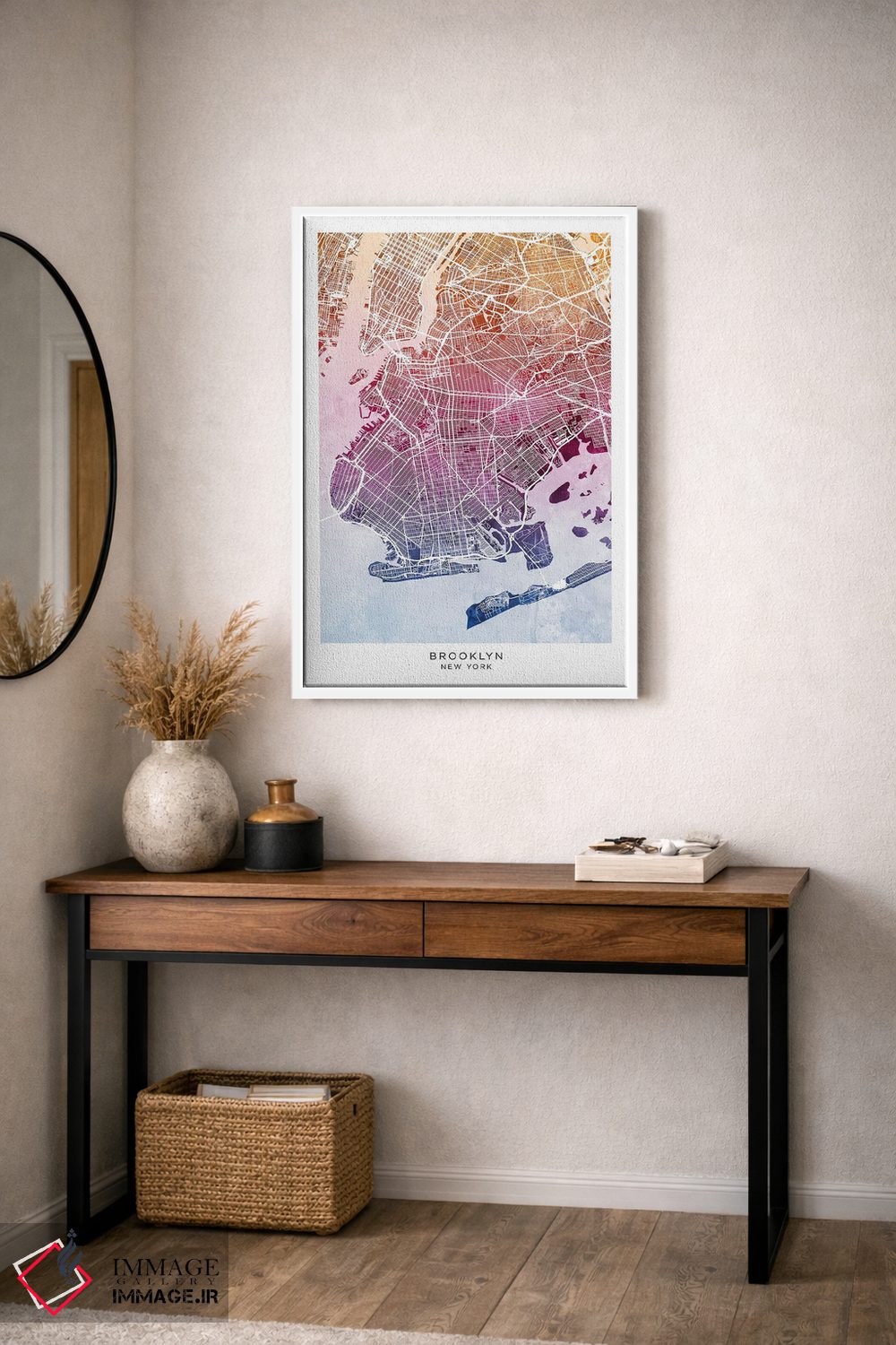 تابلو دکوراتیو نقشه بروکلین آبی-صورتی اثر مایکل تامپست - D3W