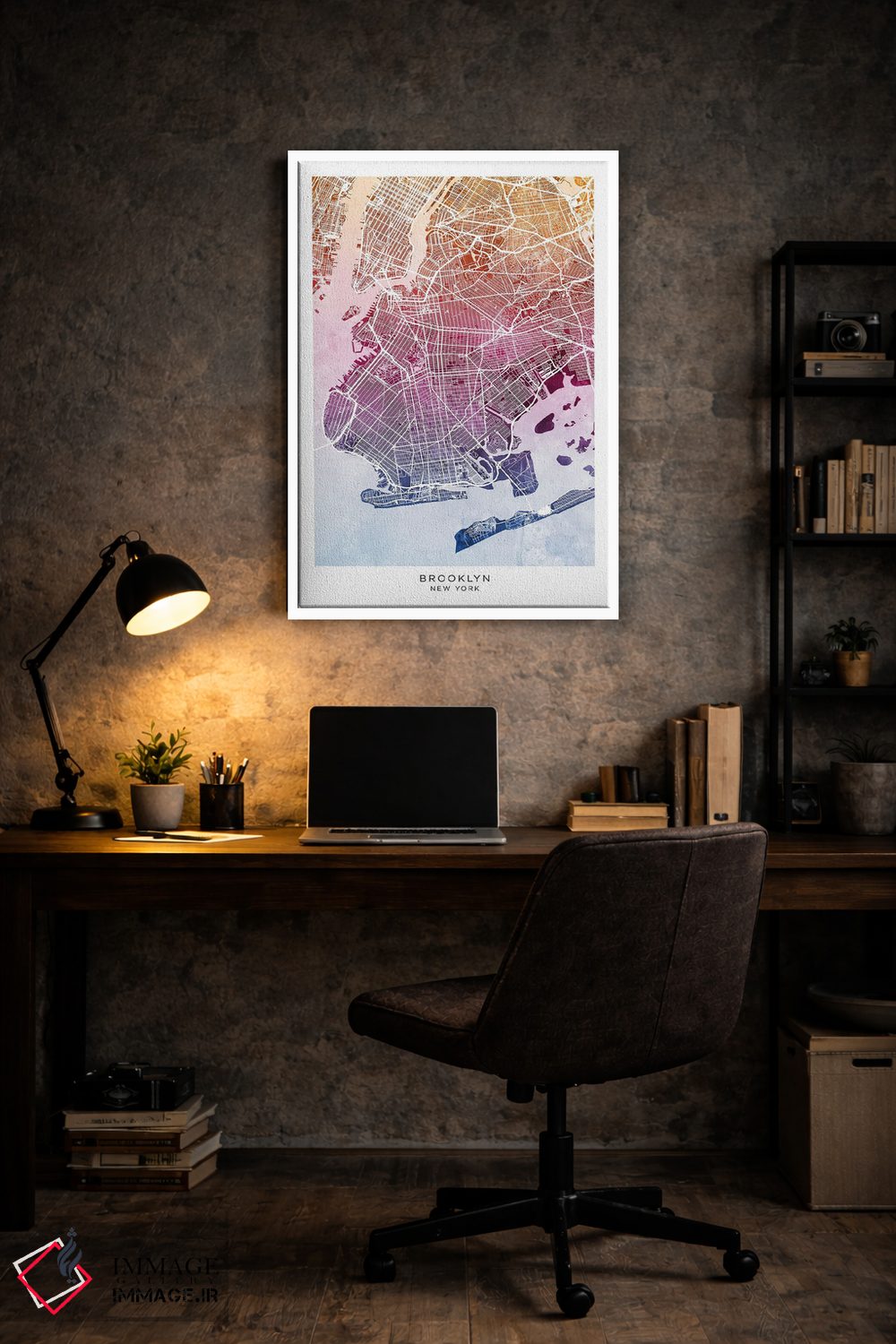 تابلو دکوراتیو نقشه بروکلین آبی-صورتی اثر مایکل تامپست - D6W