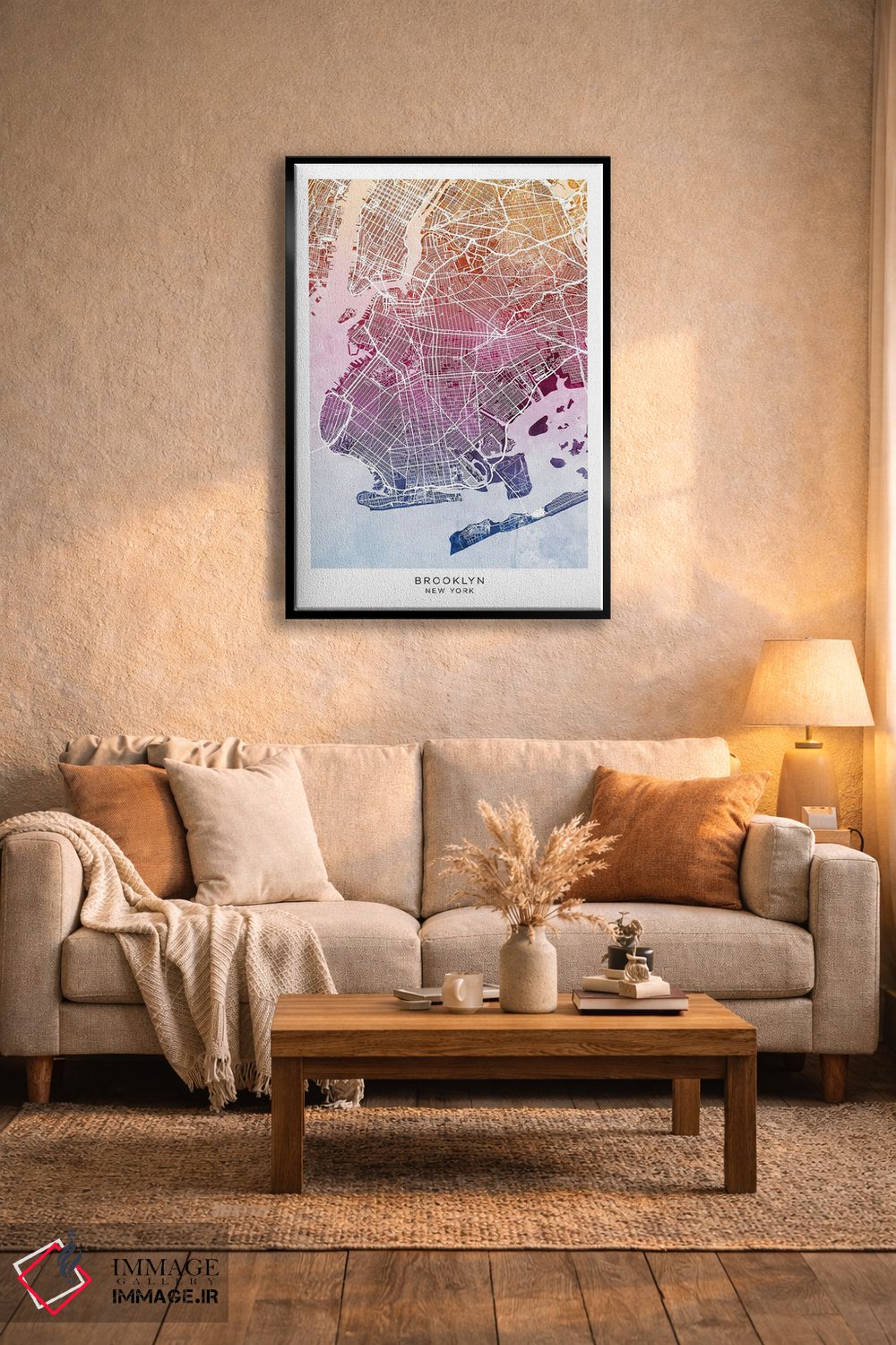 تابلو دکوراتیو نقشه بروکلین آبی-صورتی اثر مایکل تامپست - D5B