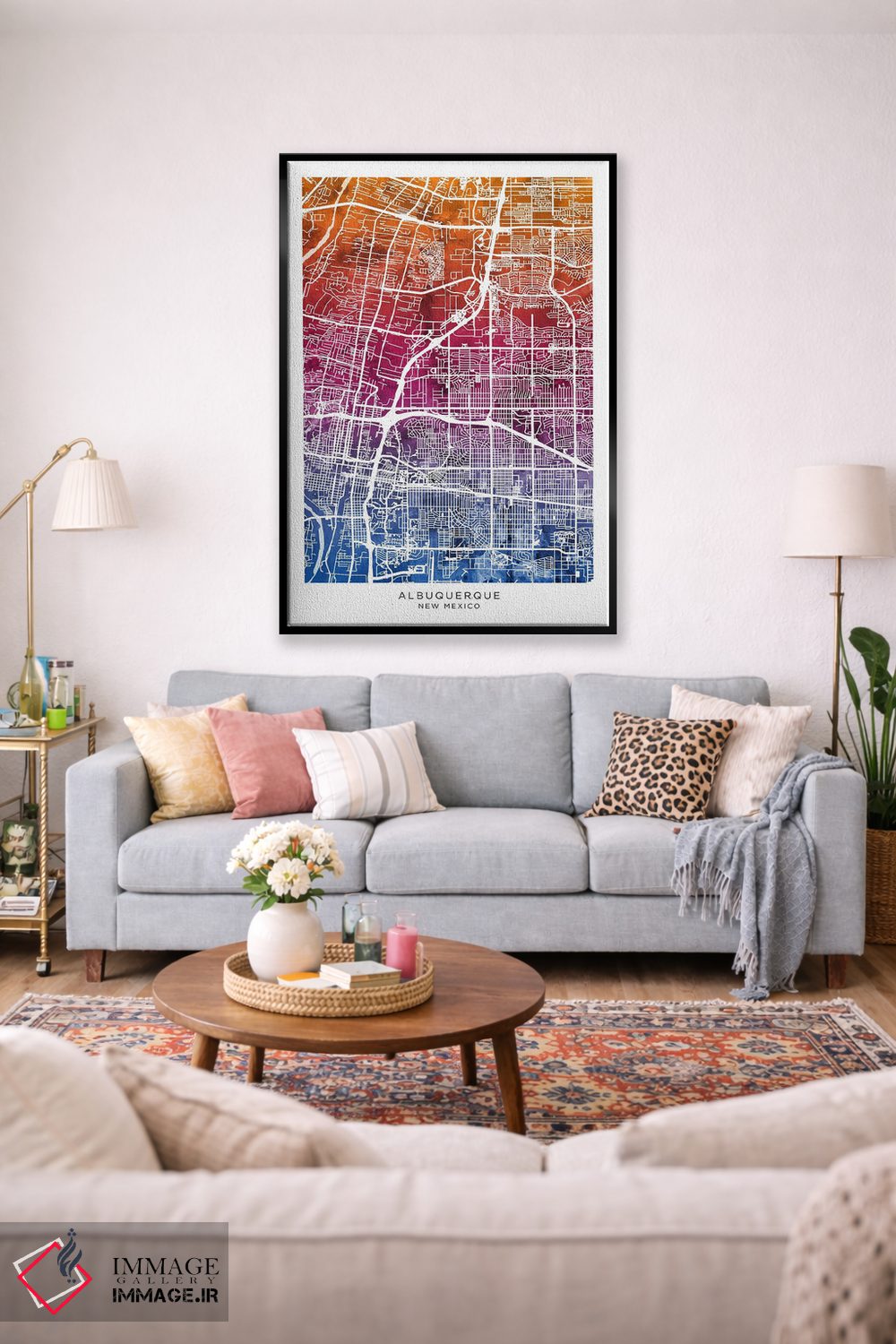 تابلو دکوراتیو نقشه آلبوکرکی آبی-صورتی اثر مایکل تامپست - D2B