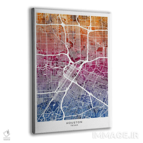 تابلو دکوراتیو نقشه هیوستون آبی-صورتی اثر مایکل تامپست - نمای پرسپکتیو محصول