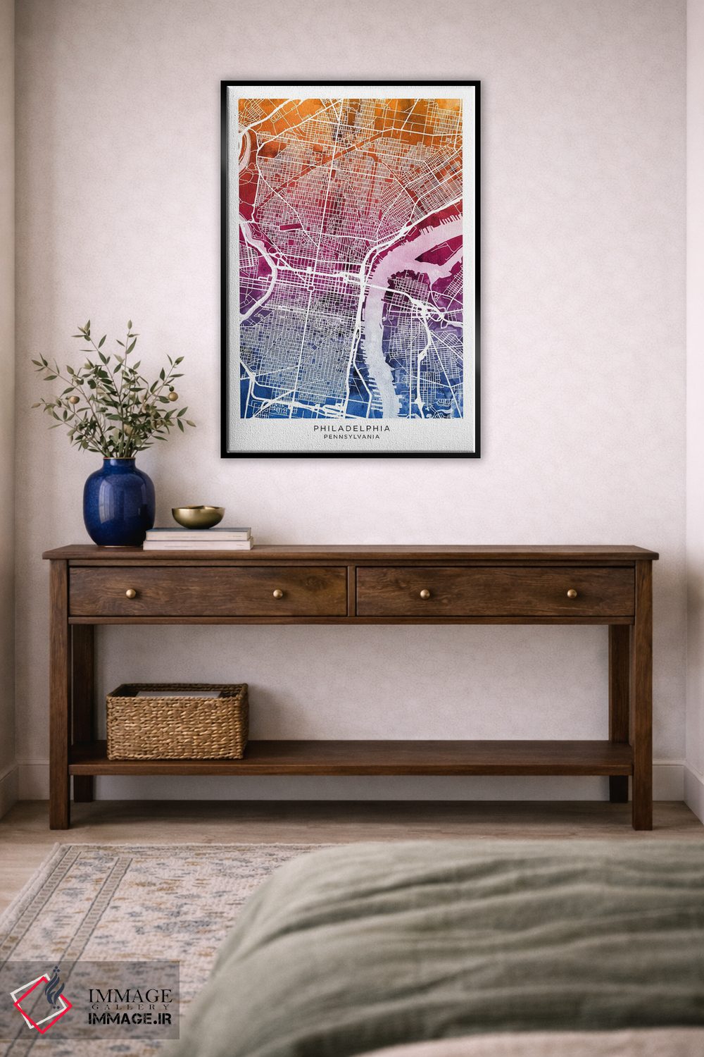 تابلو دکوراتیو نقشه فیلادلفیا آبی-صورتی اثر مایکل تامپست - D6B