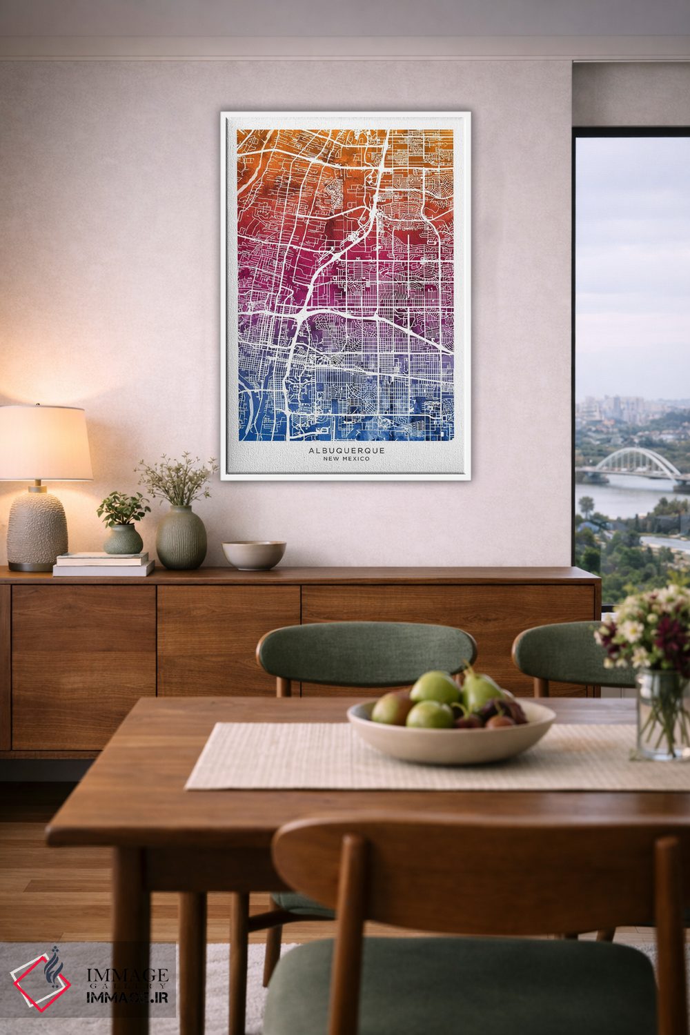 تابلو دکوراتیو نقشه آلبوکرکی آبی-صورتی اثر مایکل تامپست - D5W