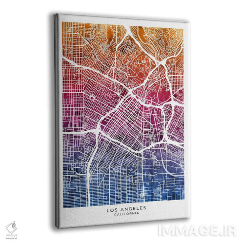 تابلو دکوراتیو نقشه لس آنجلس آبی-صورتی اثر مایکل تامپست - نمای پرسپکتیو محصول