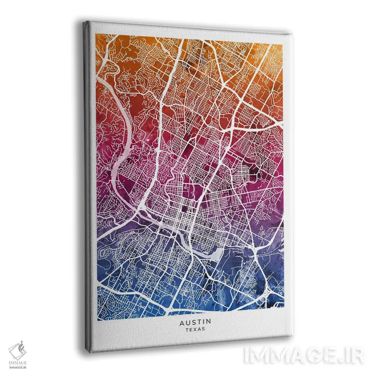 تابلو دکوراتیو نقشه آستین تگزاس آبی-صورتی اثر مایکل تامپست - نمای پرسپکتیو محصول