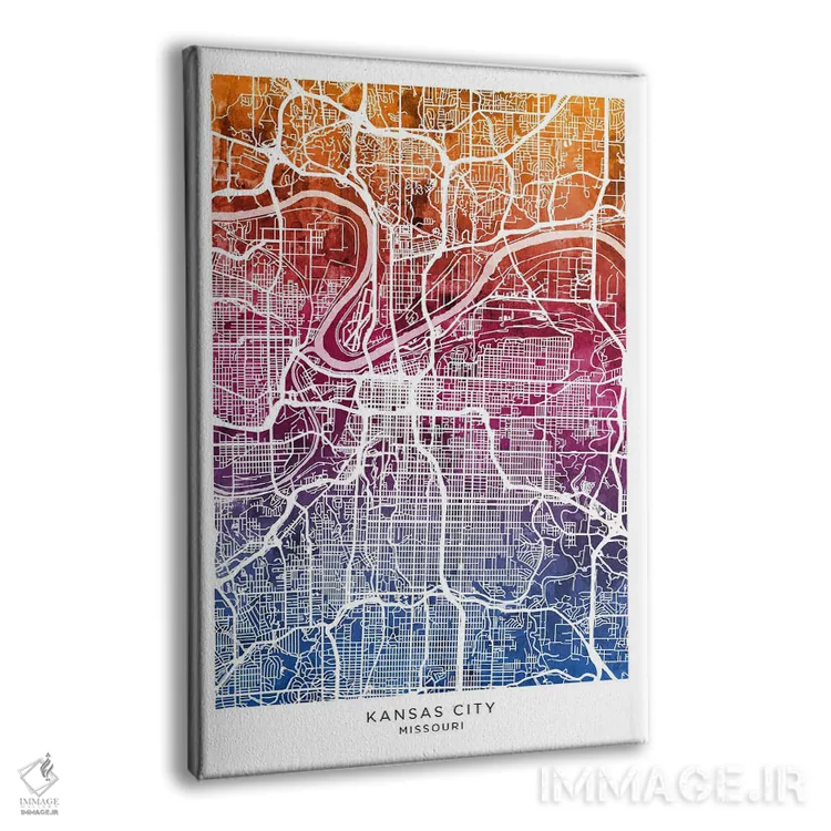 تابلو دکوراتیو نقشه کانزاس سیتی آبی-صورتی اثر مایکل تامپست - نمای پرسپکتیو محصول