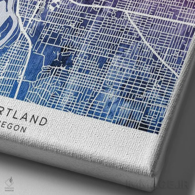 تابلو دکوراتیو نقشه پورتلند آبی-صورتی اثر مایکل تامپست - نمای نزدیک بافت بوم