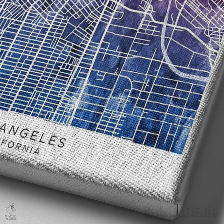 تابلو دکوراتیو نقشه لس آنجلس آبی-صورتی اثر مایکل تامپست - نمای نزدیک بافت بوم
