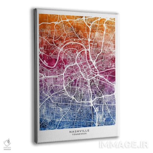 تابلو دکوراتیو نقشه نشویل آبی-صورتی اثر مایکل تامپست - نمای پرسپکتیو محصول