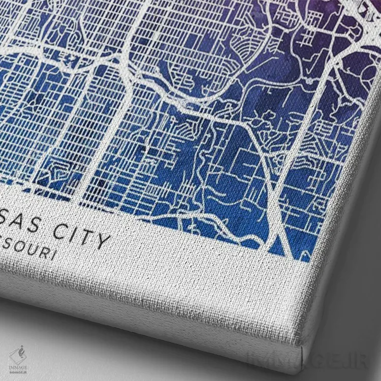تابلو دکوراتیو نقشه کانزاس سیتی آبی-صورتی اثر مایکل تامپست - نمای نزدیک بافت بوم