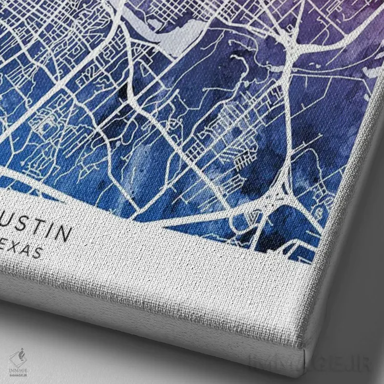 تابلو دکوراتیو نقشه آستین تگزاس آبی-صورتی اثر مایکل تامپست - نمای نزدیک بافت بوم