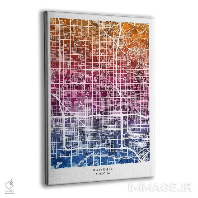 تابلو دکوراتیو نقشه فینیکس آبی-صورتی اثر مایکل تامپست - نمای پرسپکتیو محصول