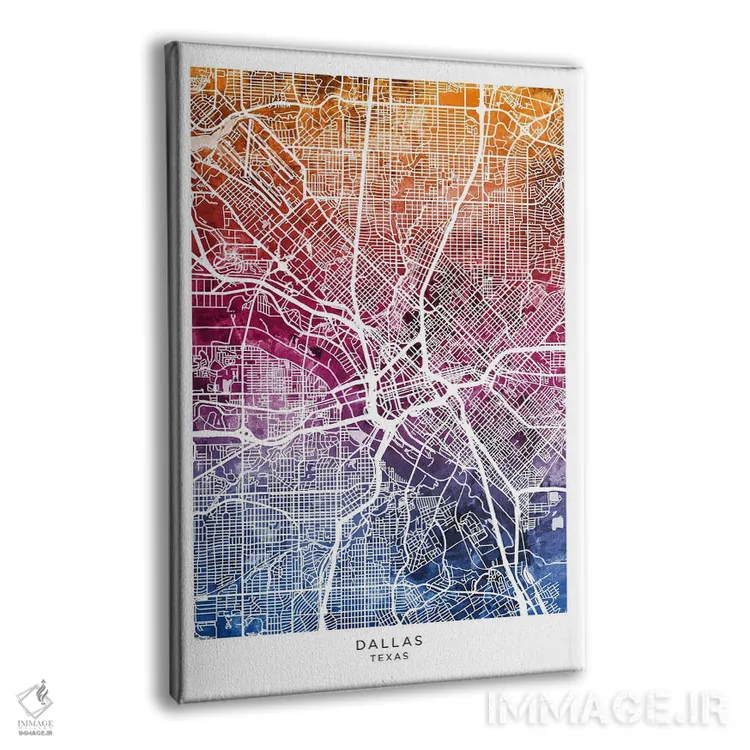 تابلو دکوراتیو نقشه دالاس تگزاس آبی-صورتی اثر مایکل تامپست - نمای پرسپکتیو محصول