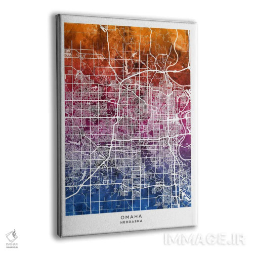 تابلو دکوراتیو نقشه اوماها آبی-صورتی اثر مایکل تامپست - نمای پرسپکتیو محصول