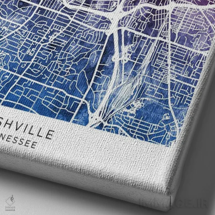 تابلو دکوراتیو نقشه نشویل آبی-صورتی اثر مایکل تامپست - نمای نزدیک بافت بوم