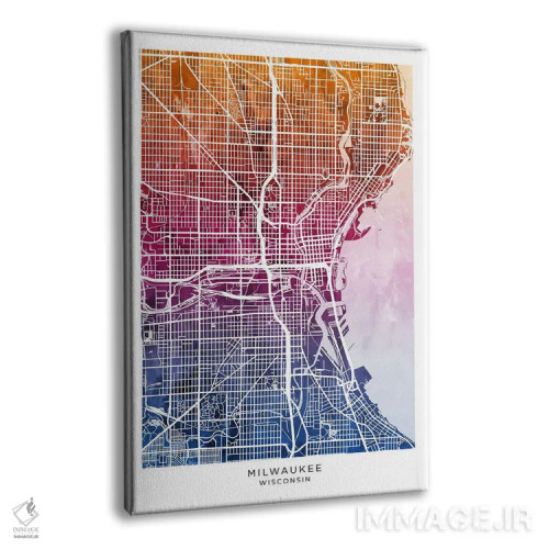 تابلو دکوراتیو نقشه میلواکی آبی-صورتی اثر مایکل تامپست - نمای پرسپکتیو محصول