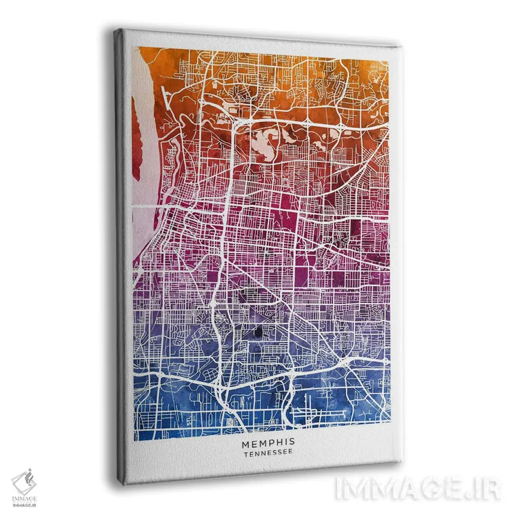 تابلو دکوراتیو نقشه ممفیس آبی-صورتی اثر مایکل تامپست - نمای پرسپکتیو محصول