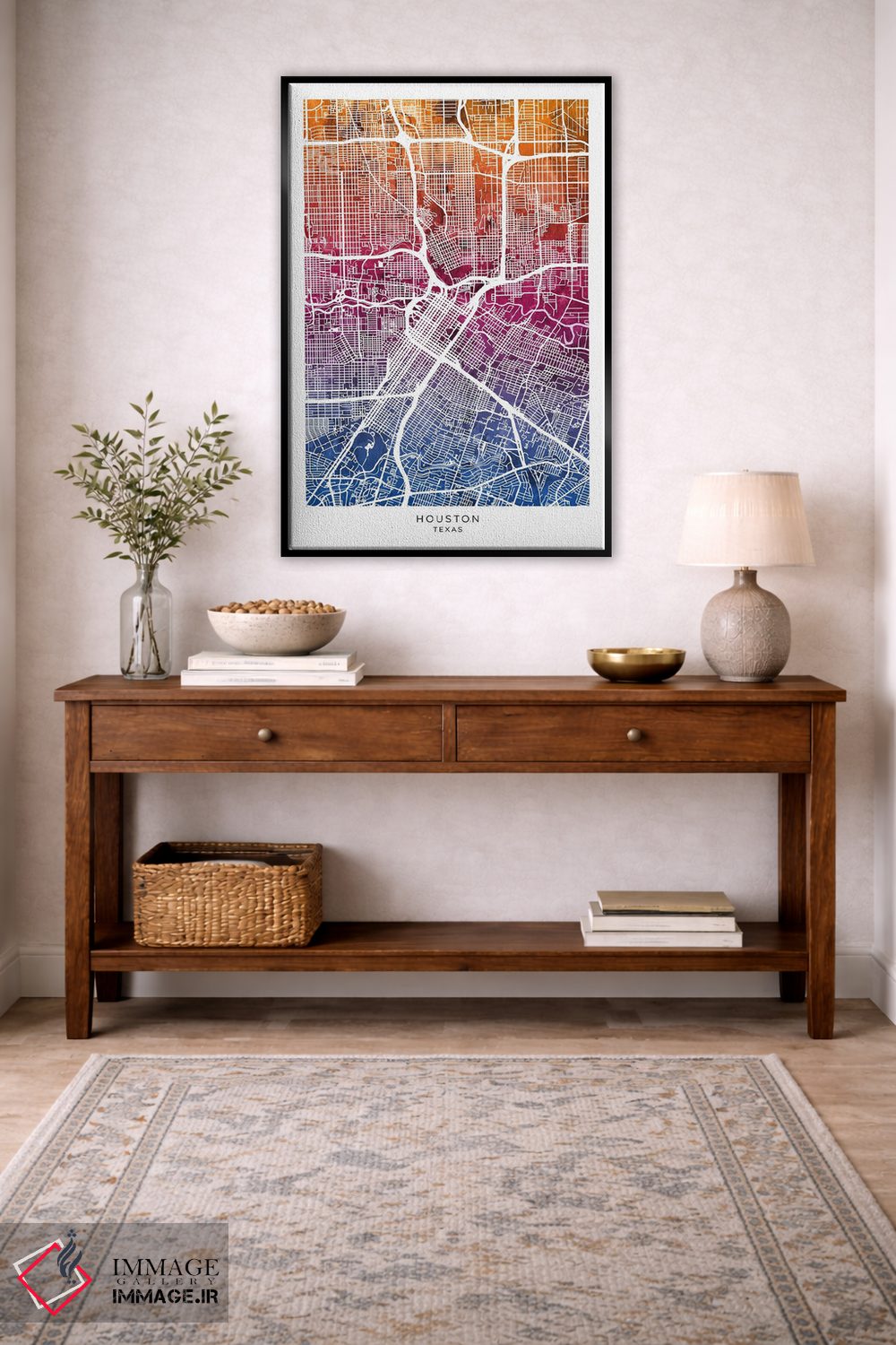 تابلو دکوراتیو نقشه هیوستون آبی-صورتی اثر مایکل تامپست - D4B
