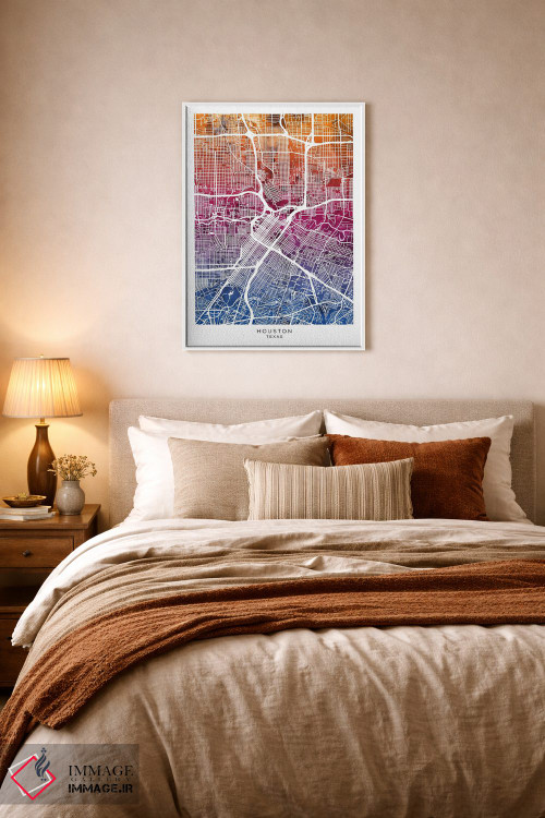 تابلو دکوراتیو نقشه هیوستون آبی-صورتی اثر مایکل تامپست - D5W