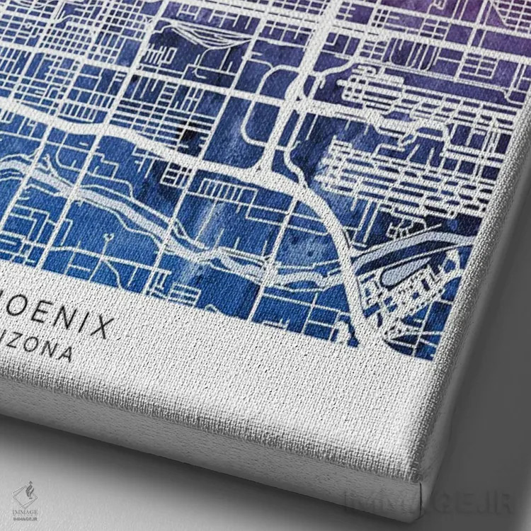 تابلو دکوراتیو نقشه فینیکس آبی-صورتی اثر مایکل تامپست - نمای نزدیک بافت بوم