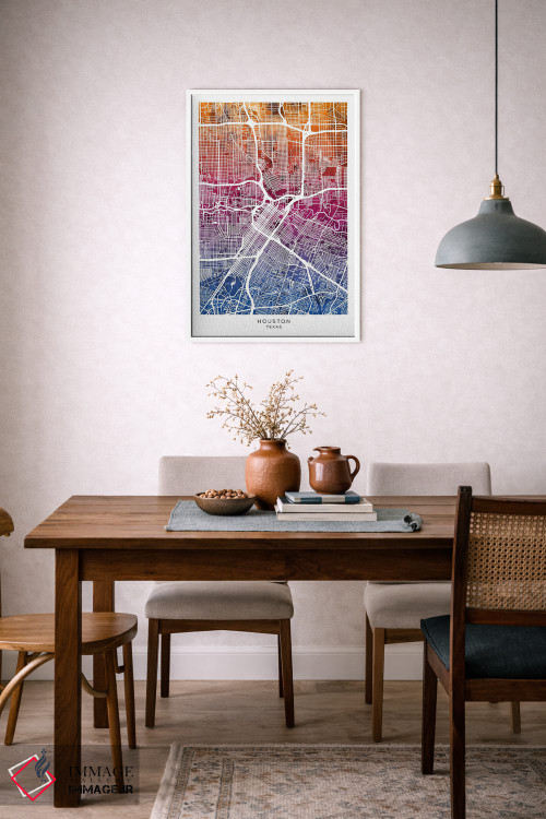 تابلو دکوراتیو نقشه هیوستون آبی-صورتی اثر مایکل تامپست - D6W