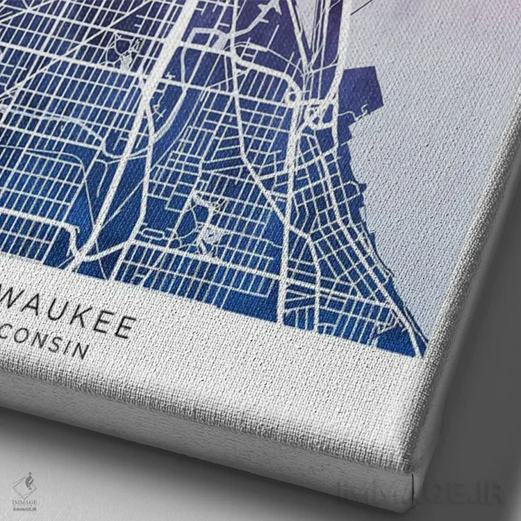 تابلو دکوراتیو نقشه میلواکی آبی-صورتی اثر مایکل تامپست - نمای نزدیک بافت بوم