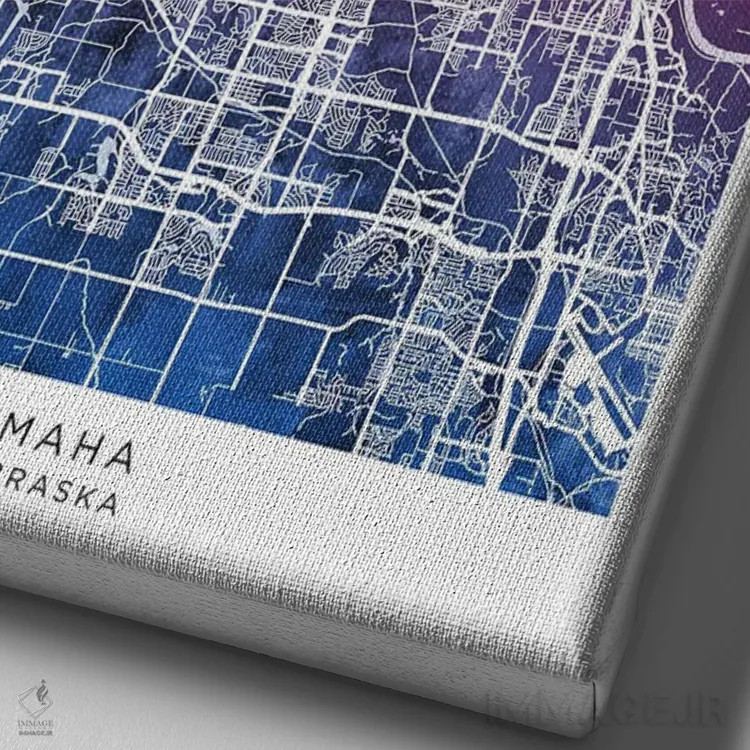 تابلو دکوراتیو نقشه اوماها آبی-صورتی اثر مایکل تامپست - نمای نزدیک بافت بوم